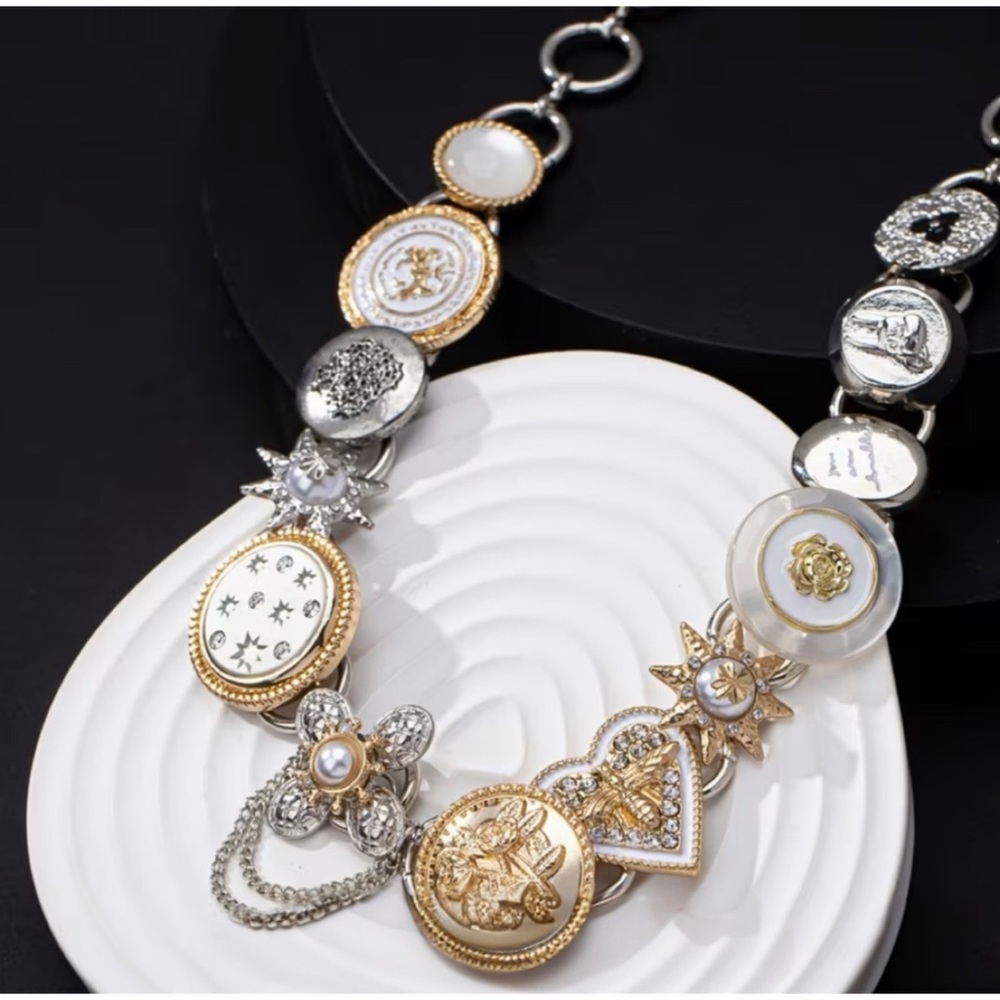 LAST 1! Large Mixed Metal Multiple Charm Statement Necklace! - Picture 2 of 5